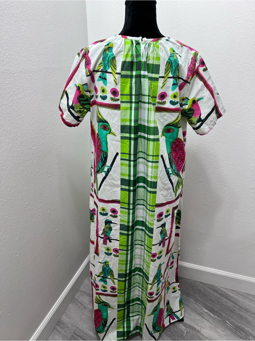Frances Valentine Bird Is The Word Gingham-Print Cotton Maxi Dress. - Picture 4 of 9